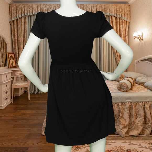 FOREVER 21 Chic Black Skater Dress Puff Sleeve S - Picture 2 of 5